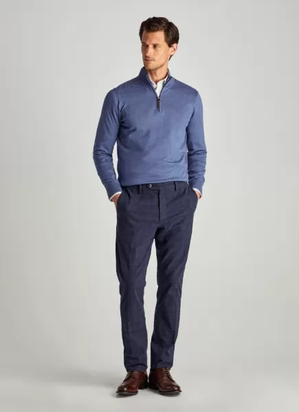 Chino Príncipe De Gales Faconnable Hombre Pantalones Navy/Blue