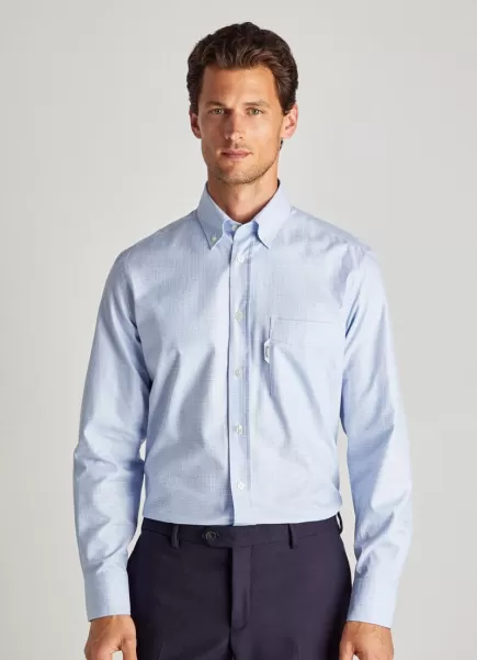 Looks Formales Faconnable Hombre Horizon Blue Camisa Cuadros Príncipe De Gales